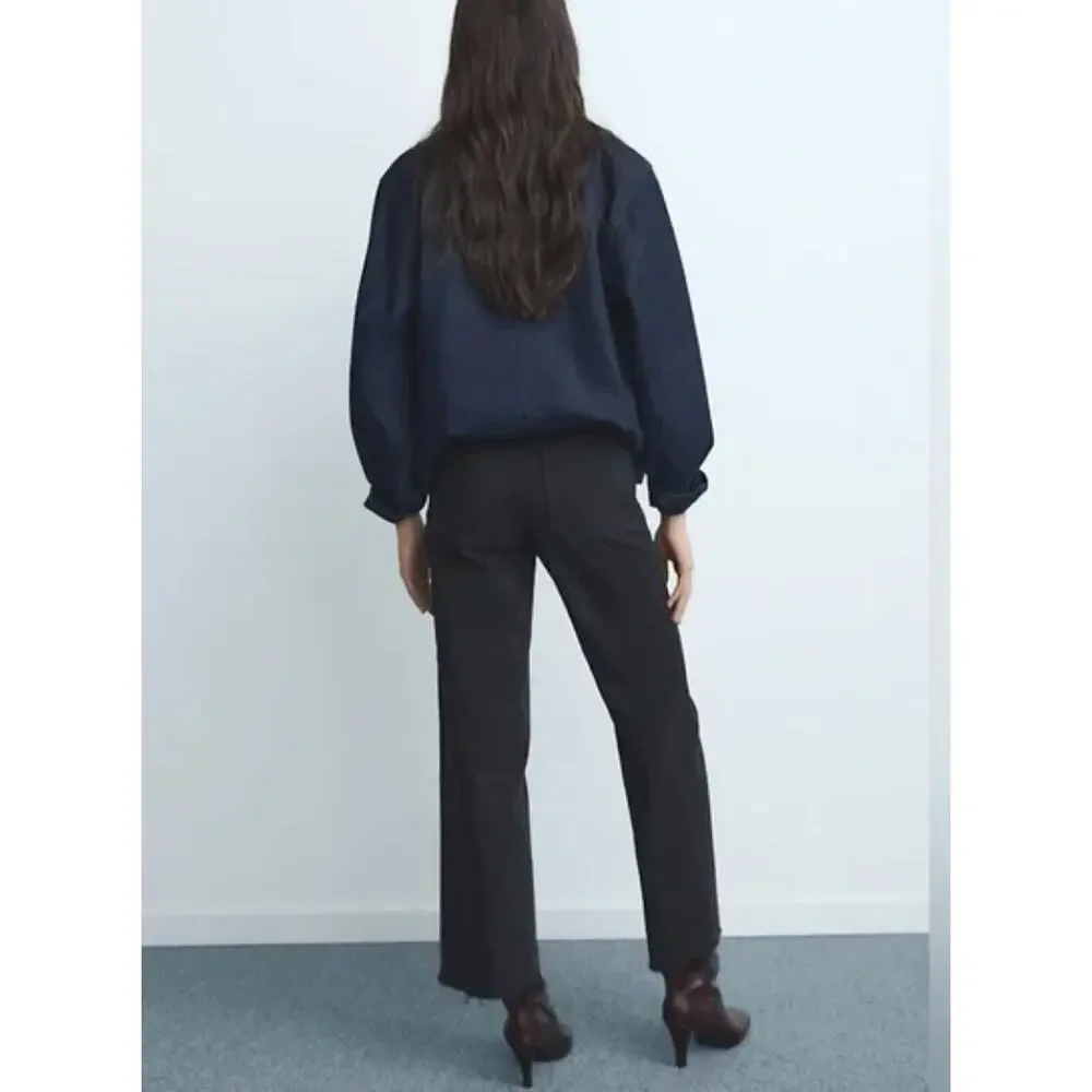 Mango NWT high Rise Black Wash Culotte Jean Catherin US 6 - Picture 3 of 5